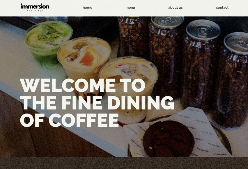 Immersion Coffee website homepage showing modern design